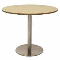 Stacey Round Meeting Table, Natural Oak Table Top, Stainless Steel Table Base