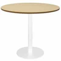 Stacey Round Meeting Table, Natural Oak Table Top, White Table Base
