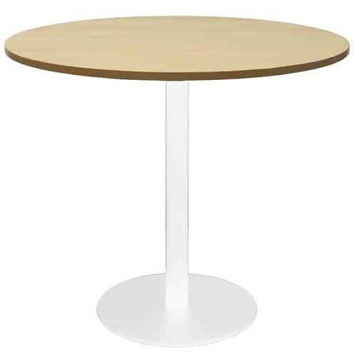 Stacey Round Meeting Table, Natural Oak Table Top, White Table Base