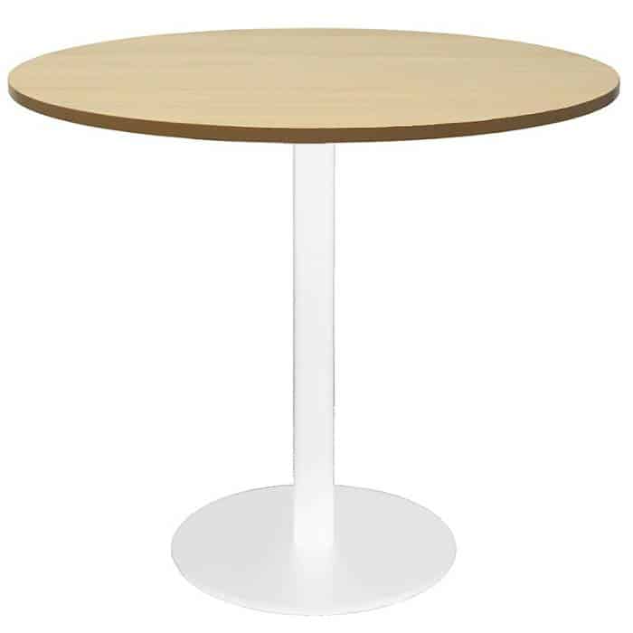 Stacey Round Meeting Table, Natural Oak Table Top, White Table Base