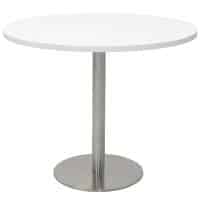 Stacey Round Meeting Table, Natural White Table Top, Stainless Steel Table Base