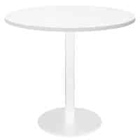Stacey Round Meeting Table, Natural White Table Top, White Table Base