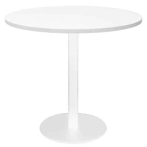 Stacey Round Meeting Table, Natural White Table Top, White Table Base