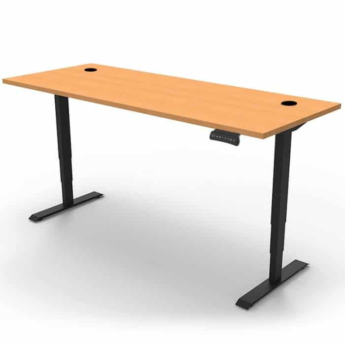 Flight Pro Electric Push Button Height Adjustable Sit Stand Desk, Beech Desk Top, Black Under Frame