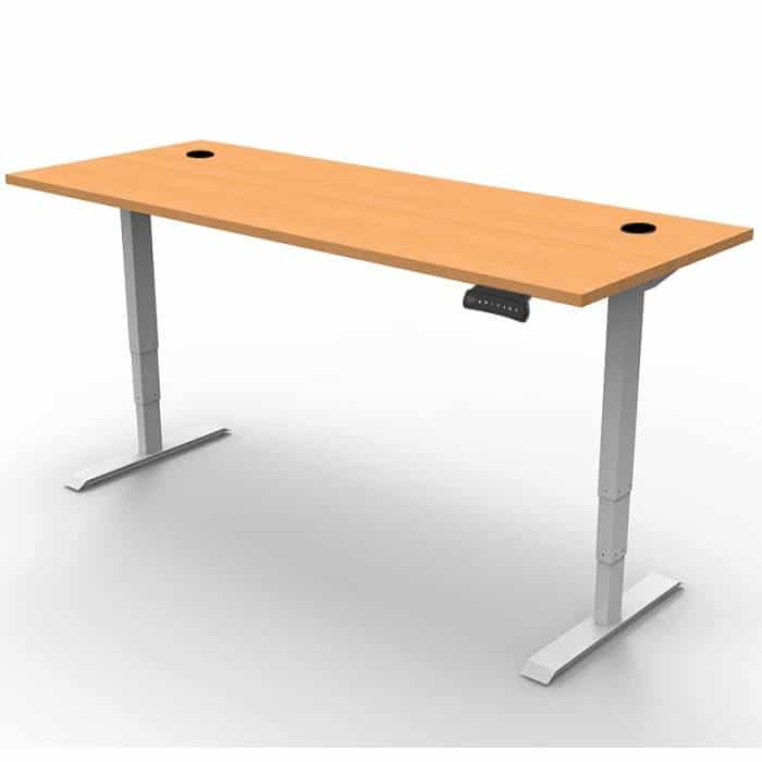 Flight Pro Electric Push Button Height Adjustable Sit Stand Desk, Beech Desk Top, White Under Frame