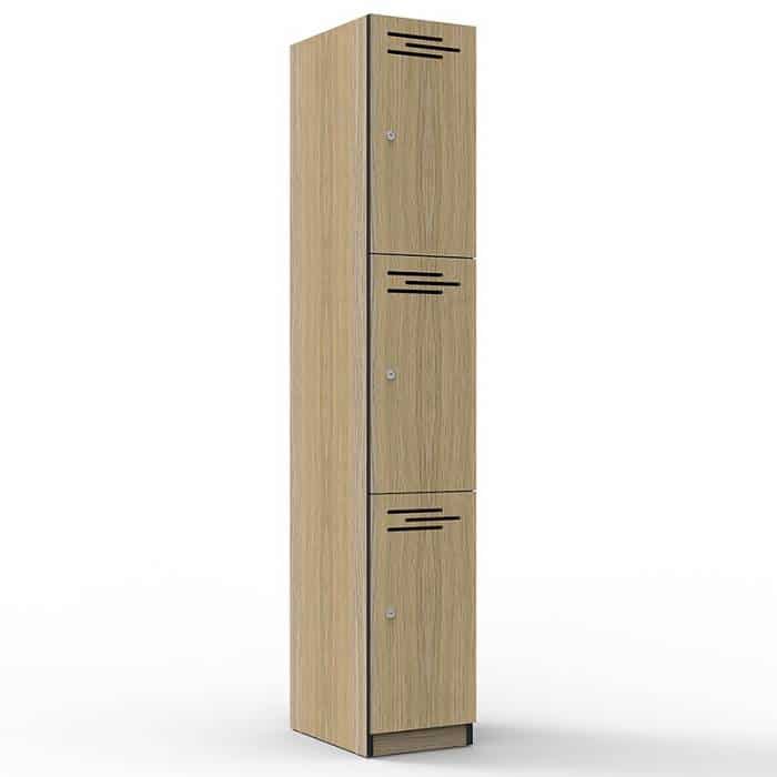 Elite Melamine Three Door Locker, Natural Oak