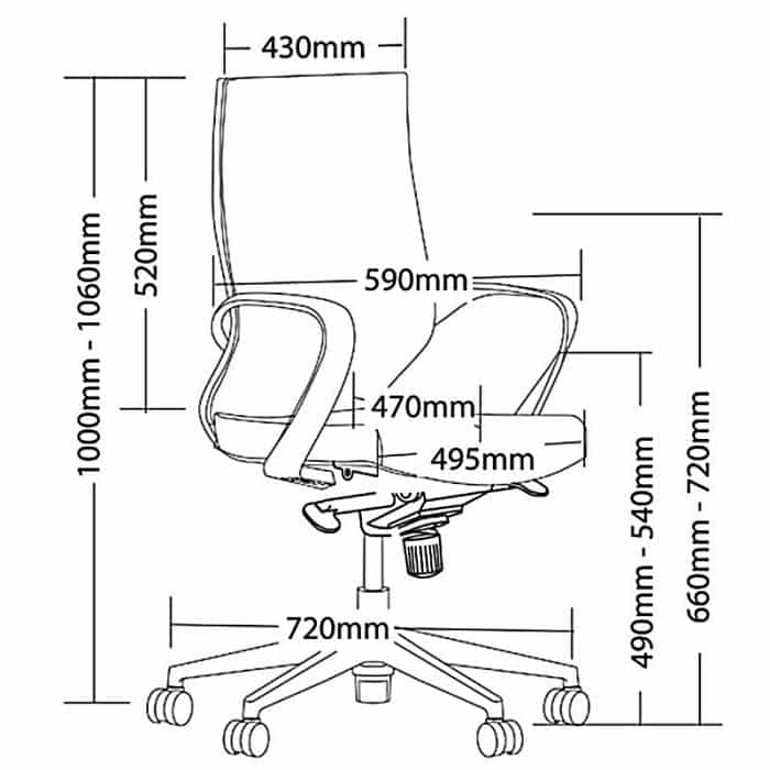 Focus High Back Chair, Dimensions