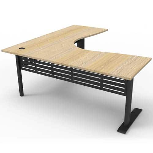 Space System Deluxe Corner Workstation, Natural Oak Desk Top, Satin Black Under Frame