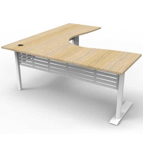 Space System Deluxe Corner Workstation, Natural Oak Desk Top, Satin White Under Frame | 1500mm office desk