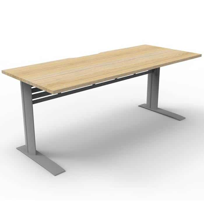 Space System Deluxe Desk, Natural Oak Desk Top, Satin Silver Under Frame