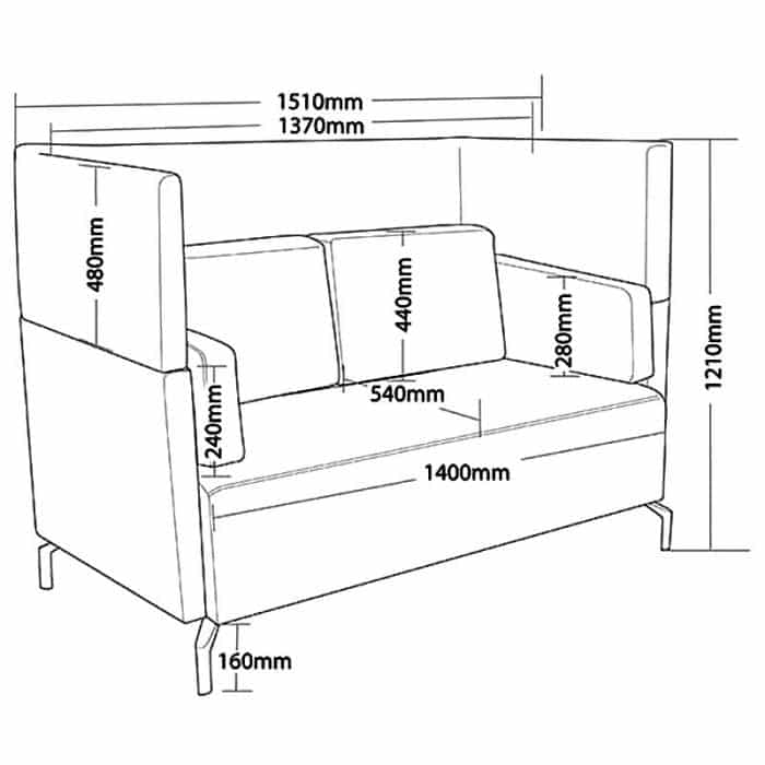 Viva High Back 2 Seater Lounge, Dimension