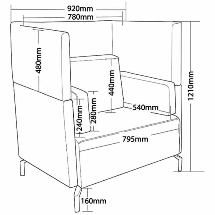 Viva High Back Lounge Chair, Dimensions