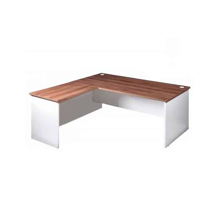 white desk with timber top