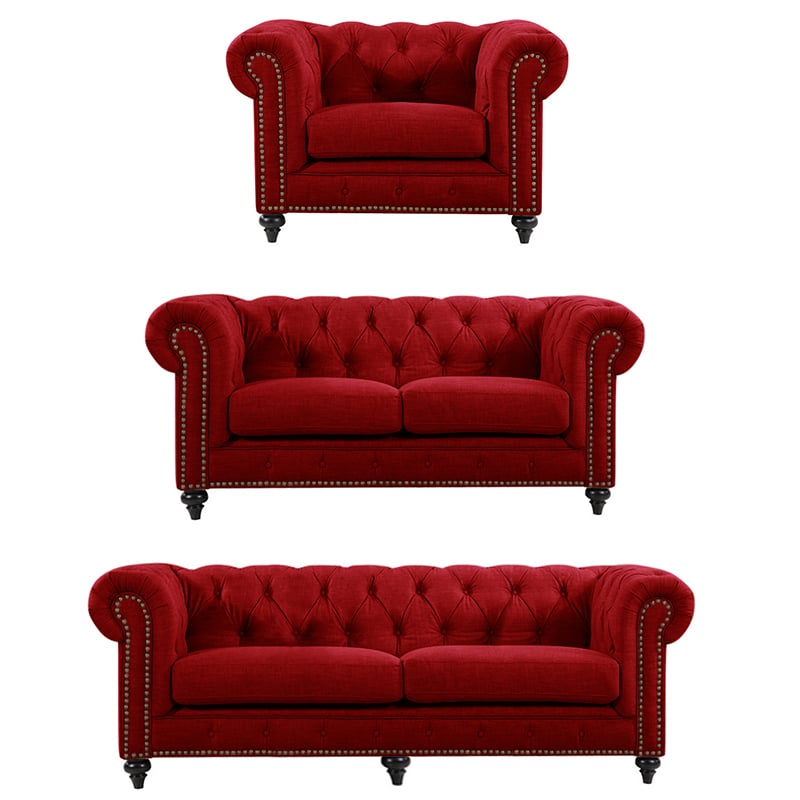 CHESTERFIELD 3 PIECE LOUNGE PACKAGE, RED VELVET Fast