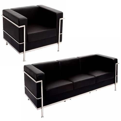 black leather reception sofa