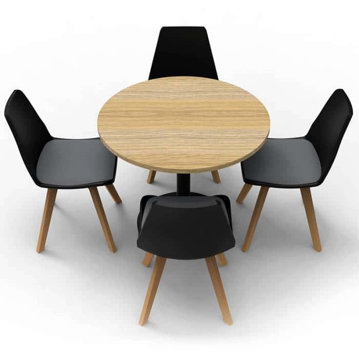 Stacey Round Meeting Table, Black Base with Natural Oak Table Top, 4 Black Deakin Chairs, Image 2