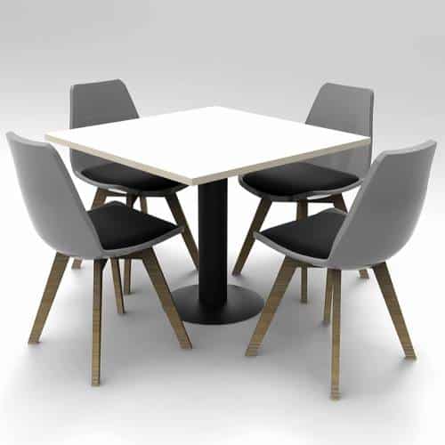 Stacey Square Meeting Table, Black Base with Natural White Table Top, 4 Grey Deakin Chairs