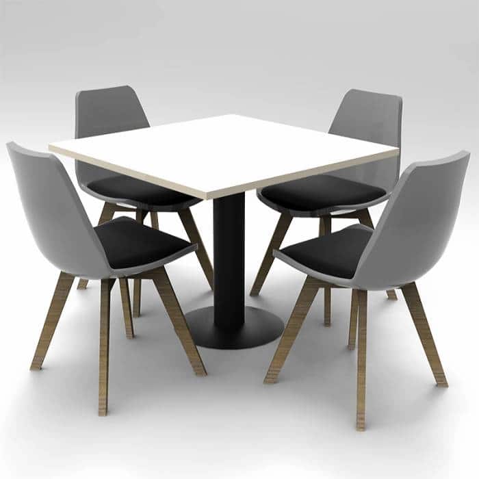 Stacey Square Meeting Table, Black Base with Natural White Table Top, 4 Grey Deakin Chairs