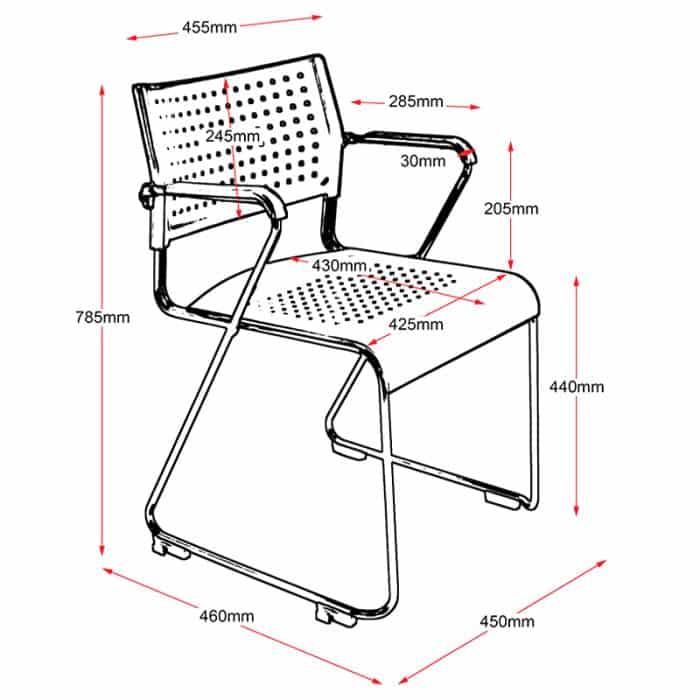 Fast Office Furniture - Tina Chair, with Arms, Dimensioned