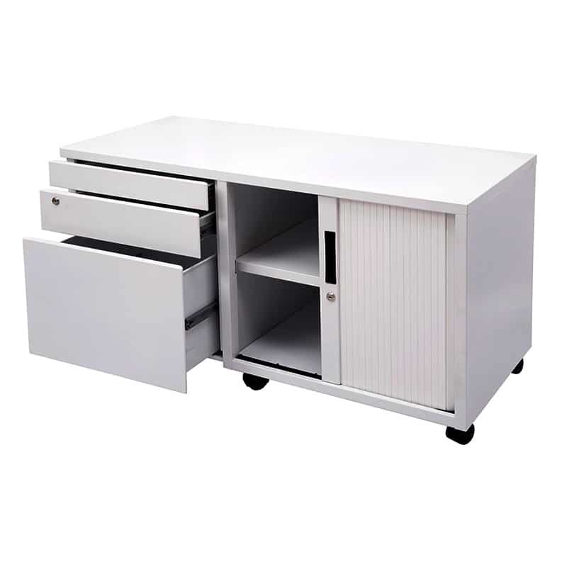 Fast Office Furniture - Super Strong Metal Mobile Storage Caddy, Image Shows Right Hand Tambour Door