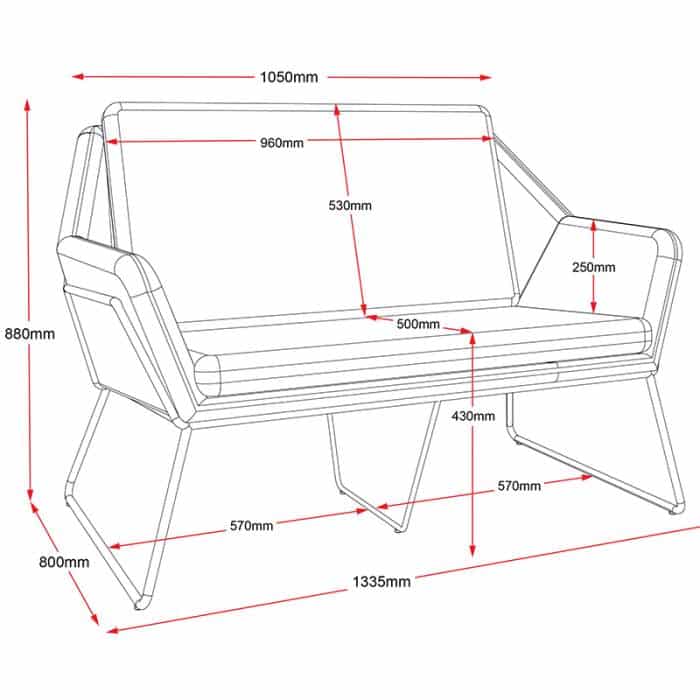 Fast Office Furniture - Arrow 2 Seater Lounge, Dimensions