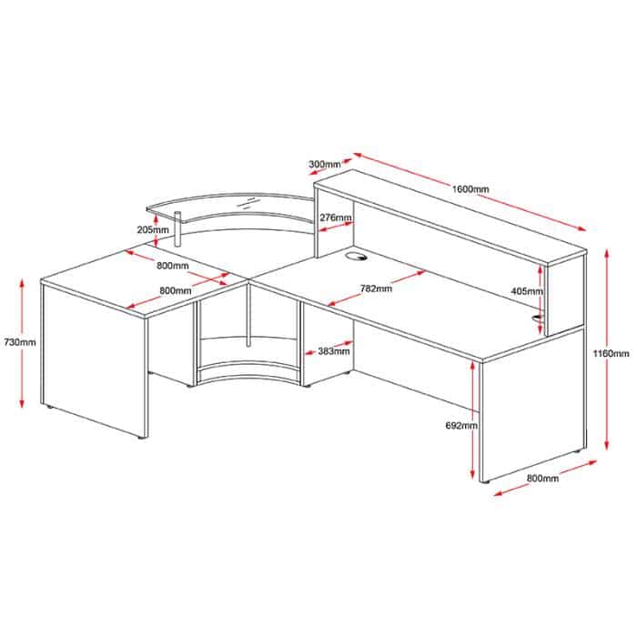 Fast Office Furniture - Curve Reception Desk, Dimensions