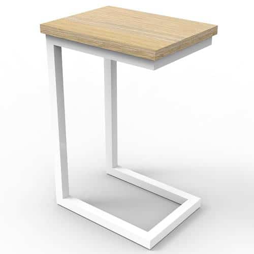 Fast Office Furniture - Elite Side Table, Natural Oak Table Top, Satin White Frame