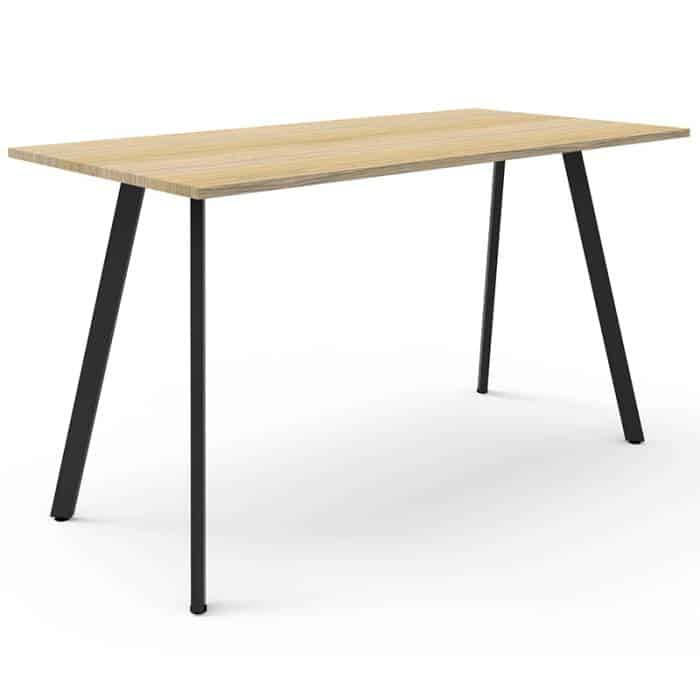 Fast Office Furniture - Enterprise High Table, Natural Oak Top, Satin Black Frame