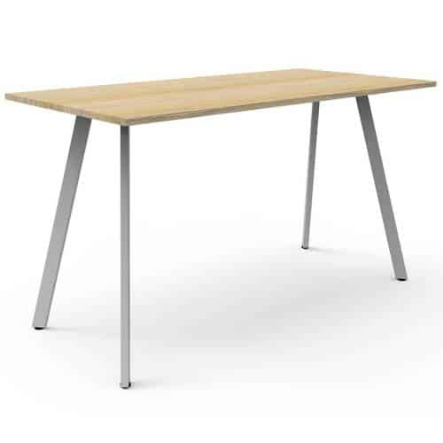 Fast Office Furniture - Enterprise High Table, Natural Oak Top, Satin White Frame