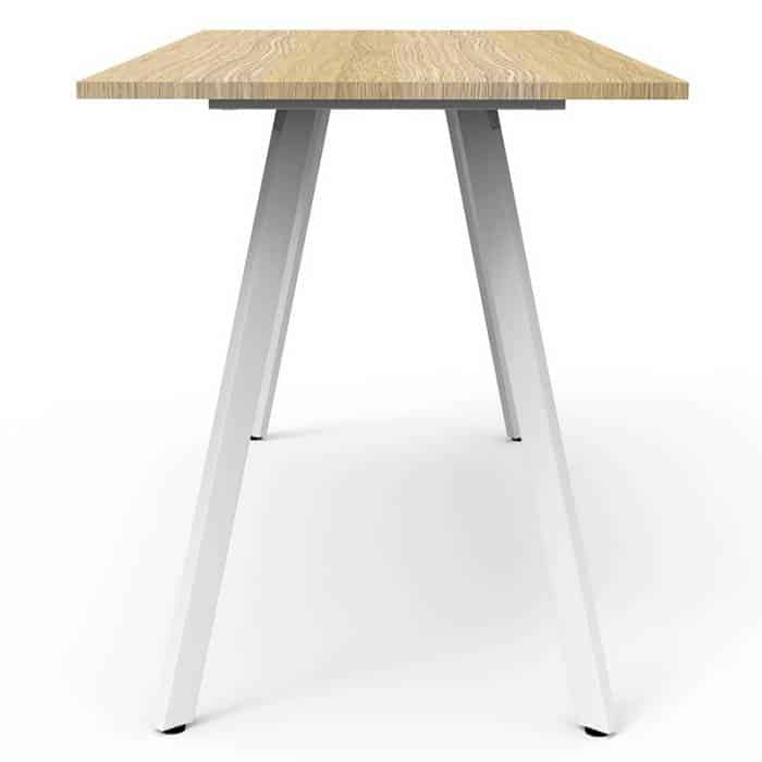 Fast Office Furniture - Enterprise High Table, Natural Oak Top, Satin White Frame, End View