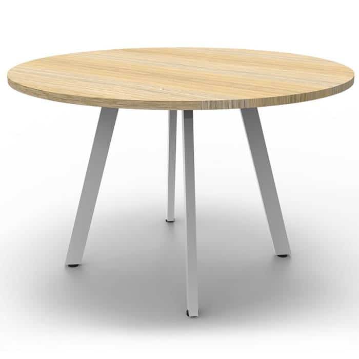Fast Office Furniture - Enterprise Round Table, Natural Oak Top, Satin White Base