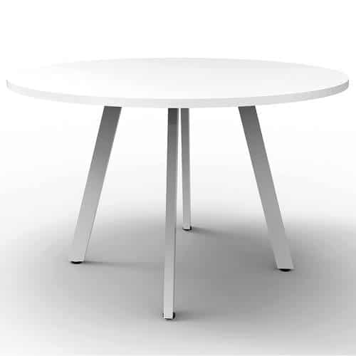 Fast Office Furniture - Enterprise Round Table, Natural White Top, Satin White Base