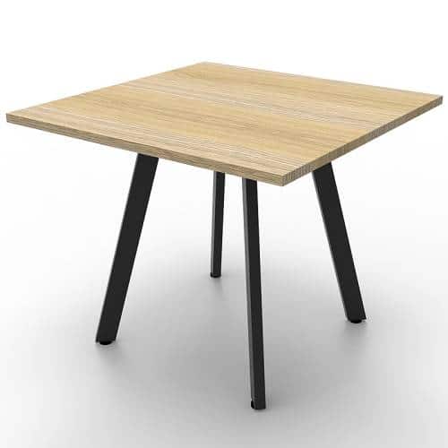 Fast Office Furniture - Enterprise Square Table, Natural Oak Top, Satin Black Base