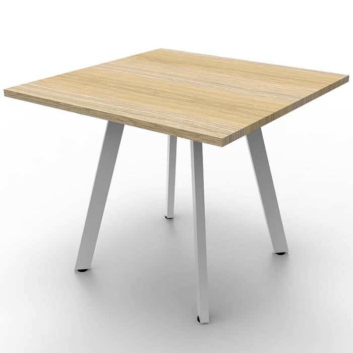 Fast Office Furniture - Enterprise Square Table, Natural Oak Top, Satin White Base