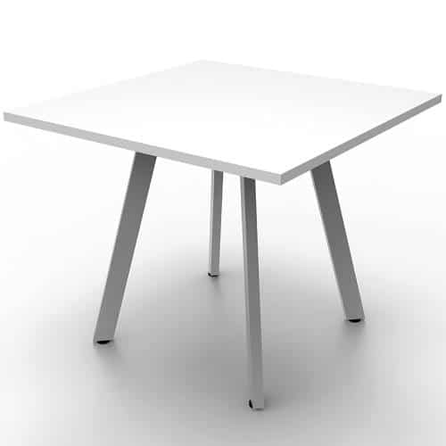 Fast Office Furniture - Enterprise Square Table, Natural White Top, Satin Satin Base