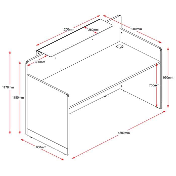 Fast Office Furniture -Finley Reception Desk, Dimensions