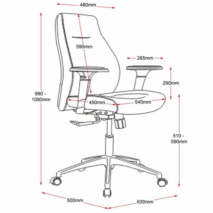 Fast Office Furniture - Glebe High Back Chair, Dimensions