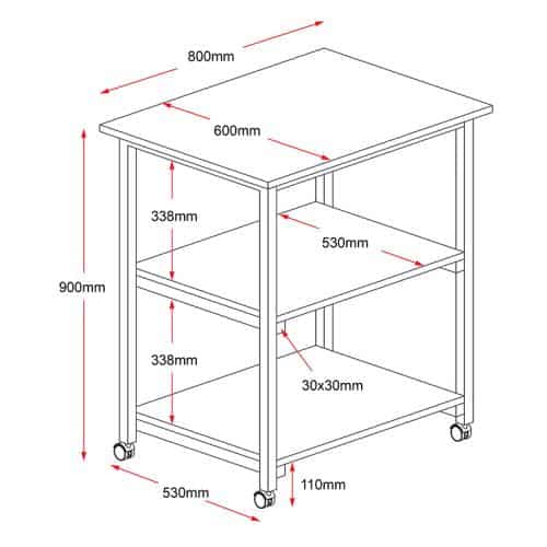 Fast Office Furniture - Mobile Trolley, Dimensions