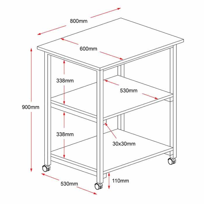 Fast Office Furniture - Mobile Trolley, Dimensions