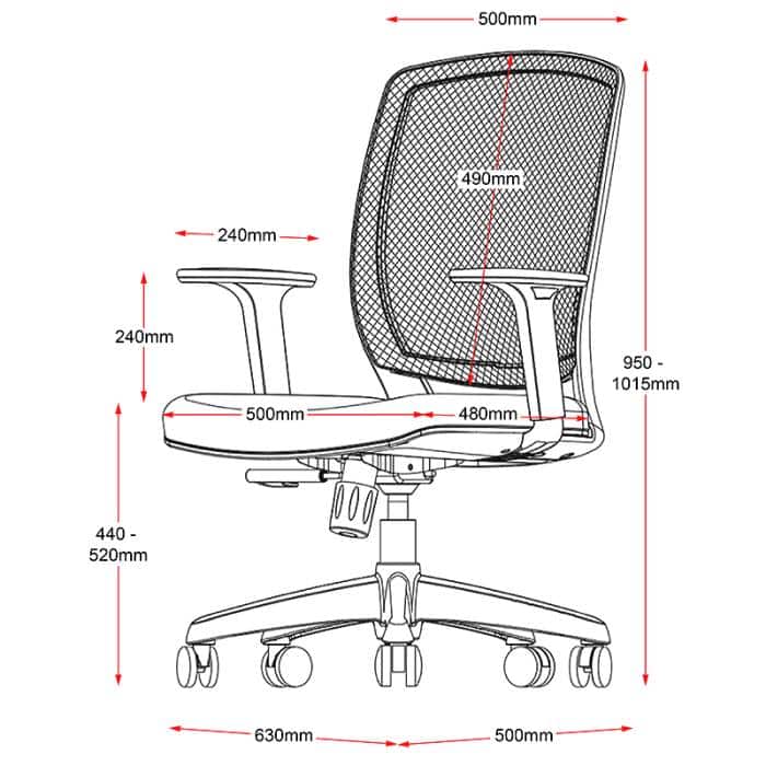 Fast Office Furniture - Mode Promesh Chair, Dimensions