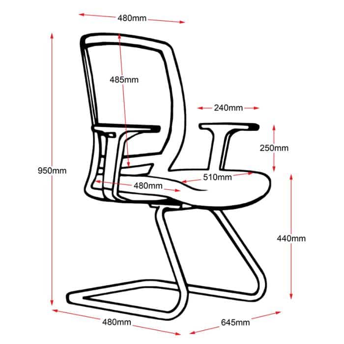 Fast Office Furniture - Mode Promesh Visitor Chair, Dimensions