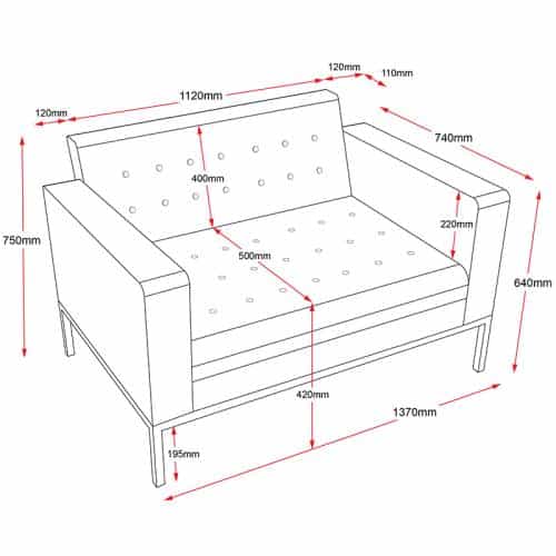 Fast Office Furniture - Nicole 2 Seater Lounge, Dimensions