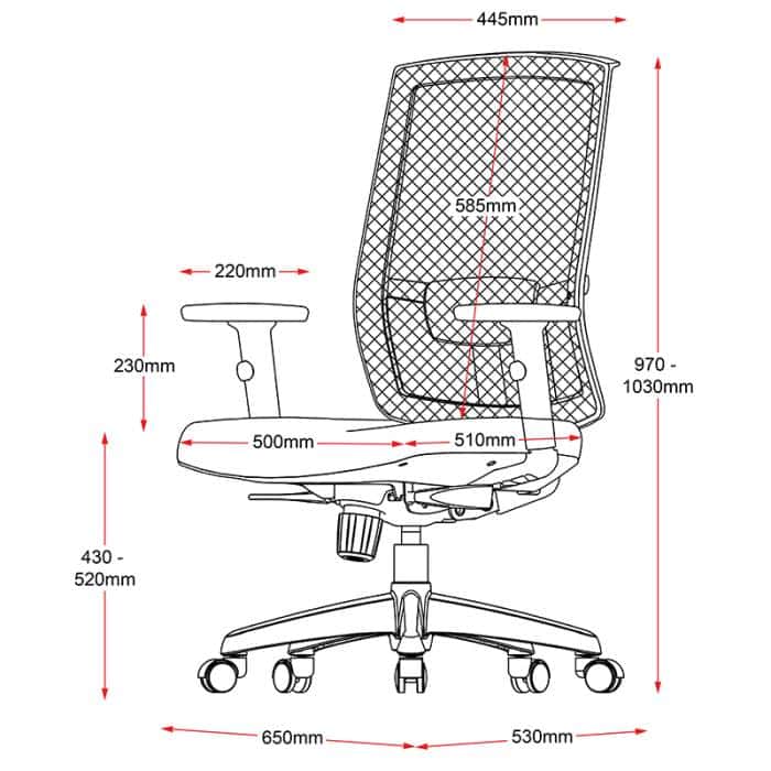 Fast Office Furniture - Prima Promesh Chair, Dimensions