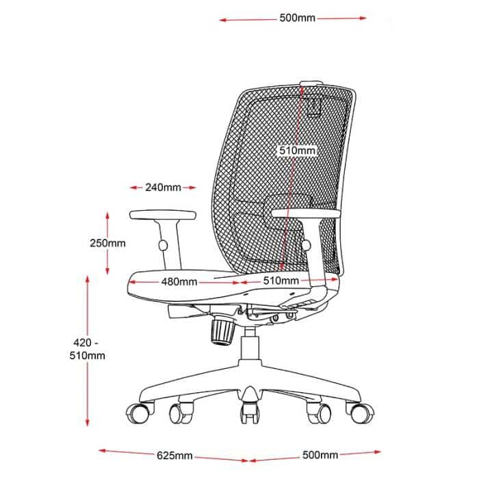 Fast Office Furniture - Reagan Promesh Chair, Dimensions