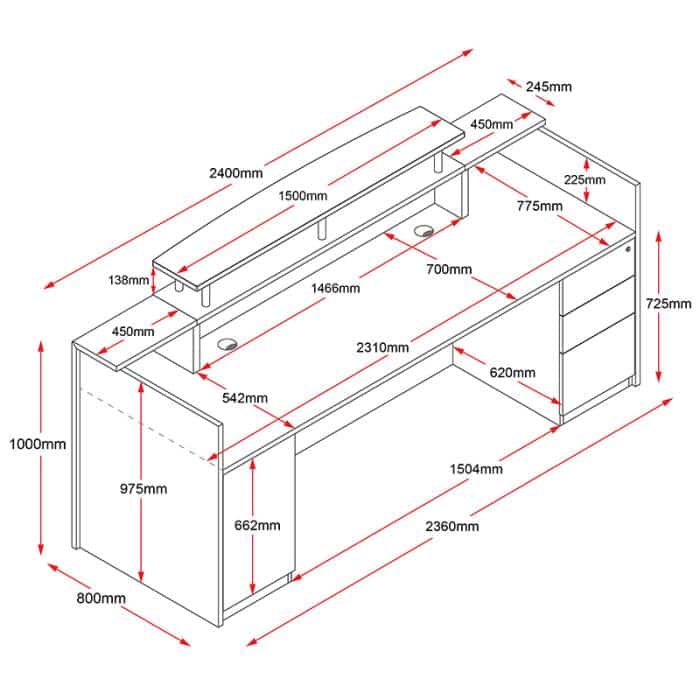 Fast Office Furniture - Ridley Reception Desk, Dimensions