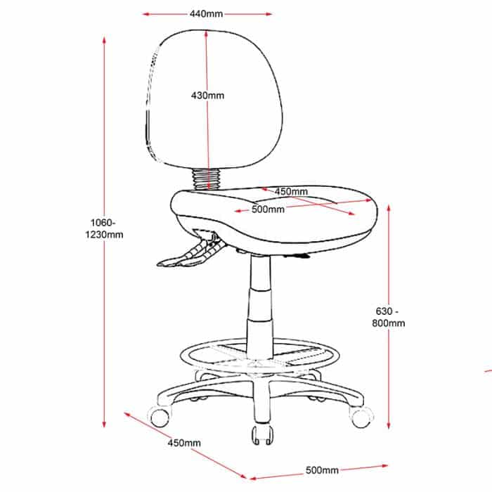 Fast Office Furniture - Stradbroke Medium Back Drafting Chair, Dimensions