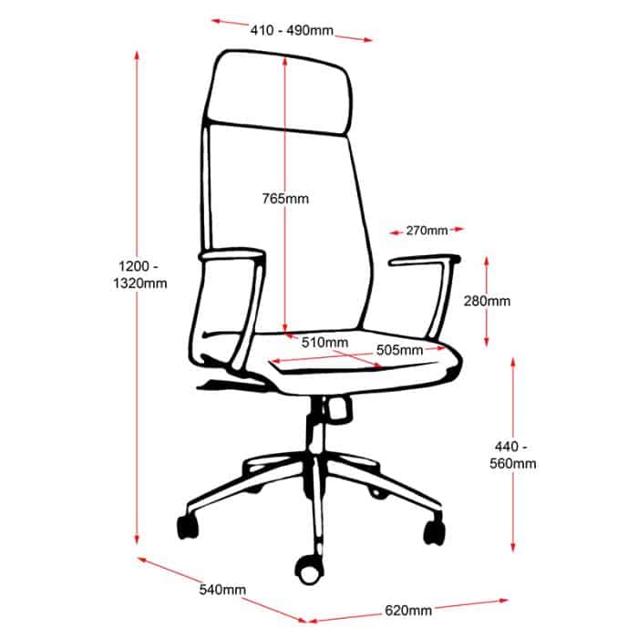 Fast Office Furniture -Vanessa Pro High Back Chair, Dimensions