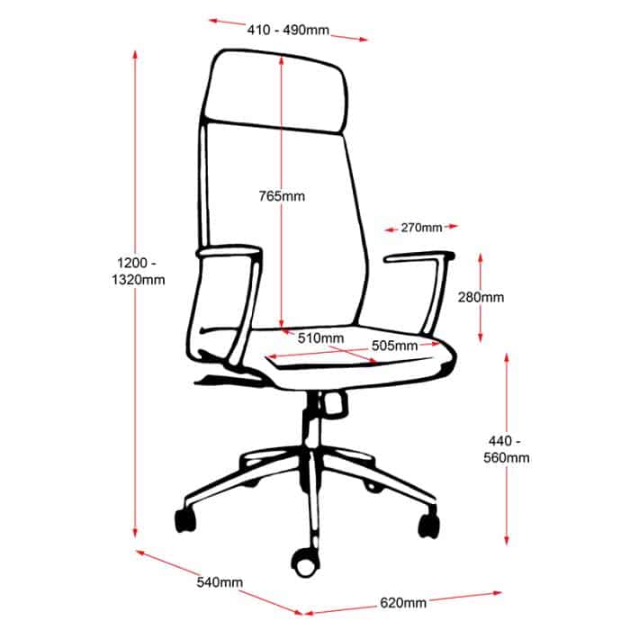 Fast Office Furniture -Vanessa Pro High Back Chair, Dimensions