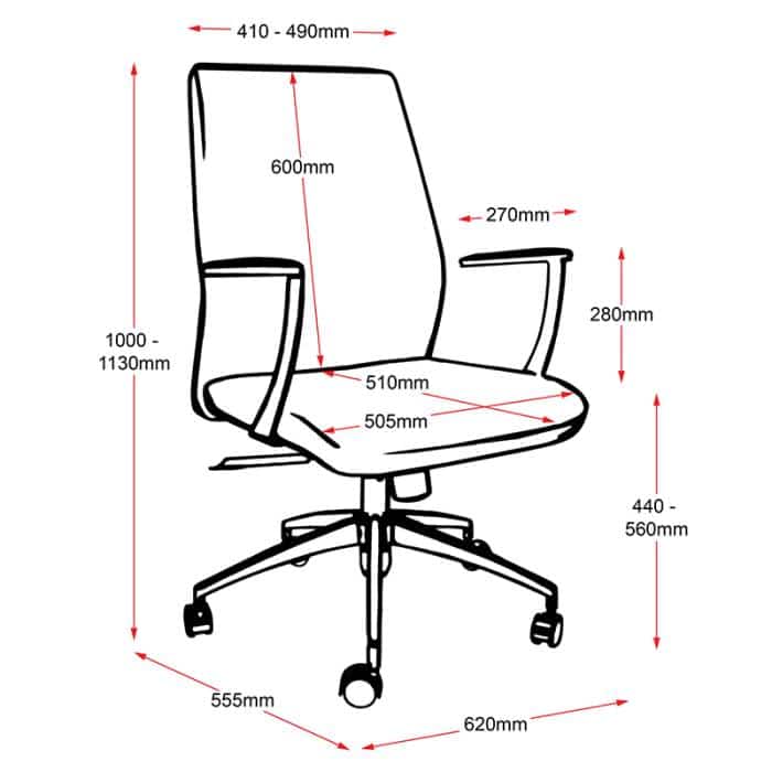 Fast Office Furniture - Vanessa Pro Medium Back Chair, Dimensions