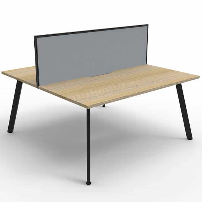 Fast Office Furniture - Enterprise 2 Back to Back Desks, Natural Oak Tops, Satin Black Frame, with Grey Screen Dividers